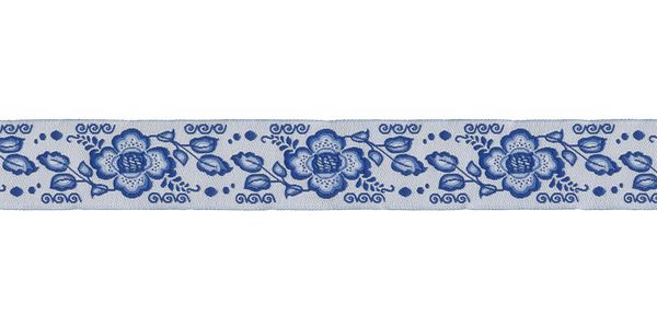 Лента (тесьма) жаккардовая 22.0 мм / 10±0.5 метров, белый/голубой, Gamma DBTRJ-80
