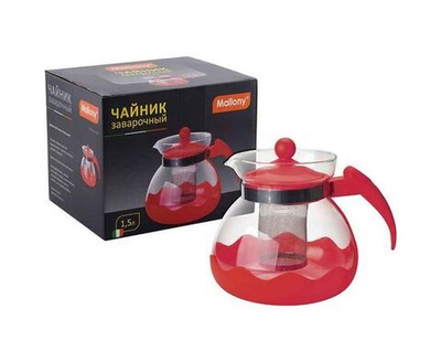Чайник заварочный Mallony Decotto-1500, 1,5л, фильтр нерж сталь, стекло/пластик, красный 910107