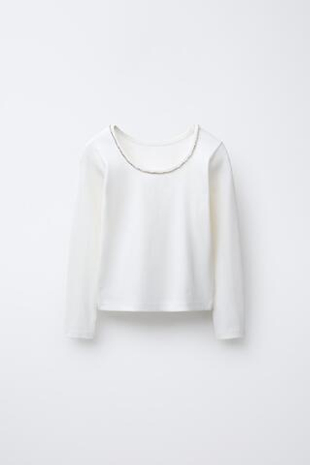 ZARA ТОП В РУБЧИК СО СТРАЗАМИ, БЕЛЫЙ