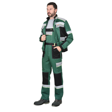 Костюм СИРИУС-ПОЛИНОМ муж., кур. кор., п/к. зеленый с черным и св.серым и СОП 50мм