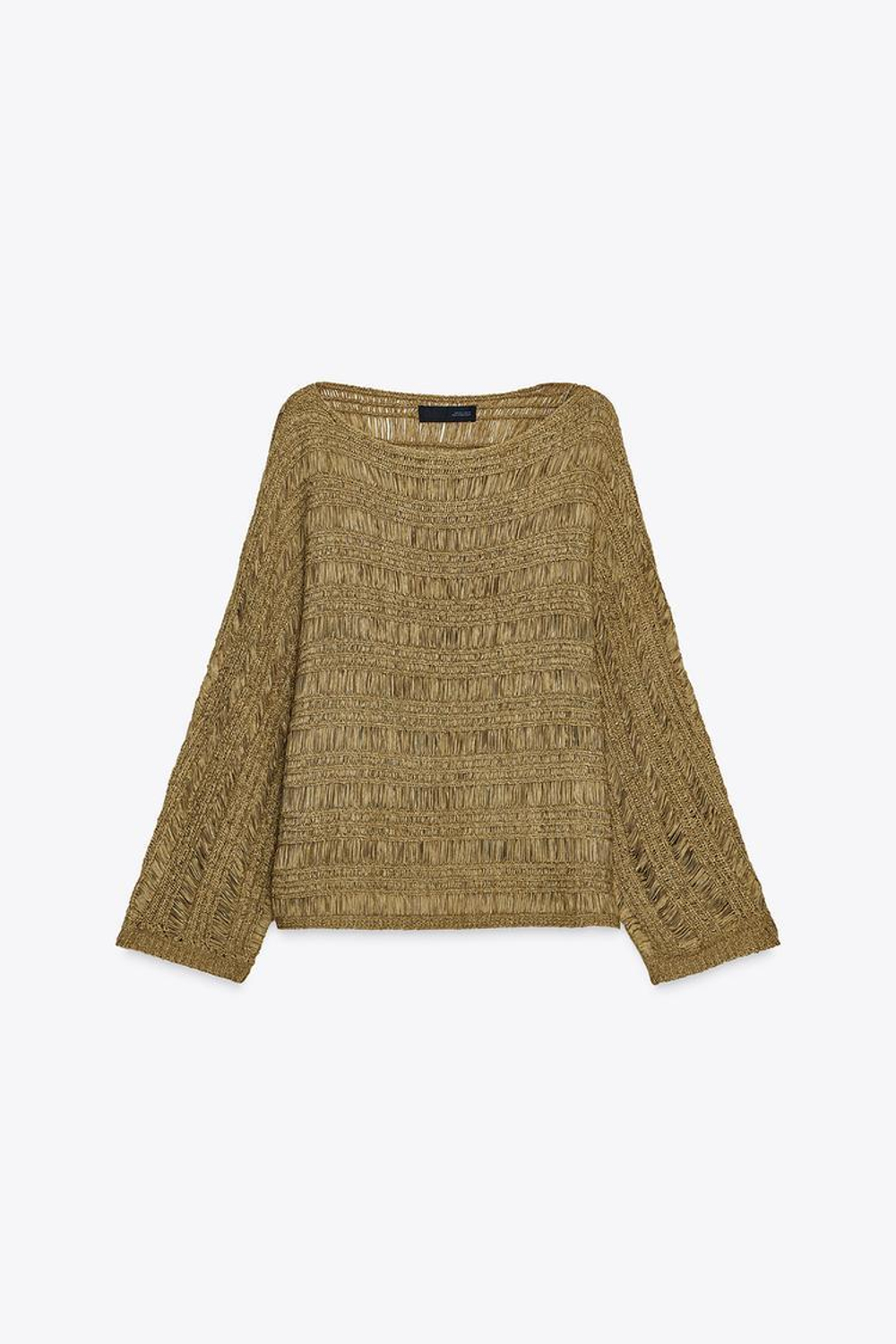 ZARA ВЯЗАНЫЙ ДЖЕМПЕР С ЛЕНТАМИ, ХАКИ