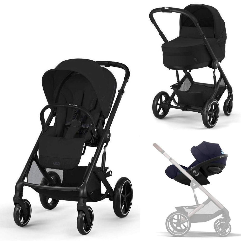 Коляска Cybex Balios S Lux BLK complete Cloud G Ocean Blue Plus Base G 4 в 1 Moon Black с дождевиками