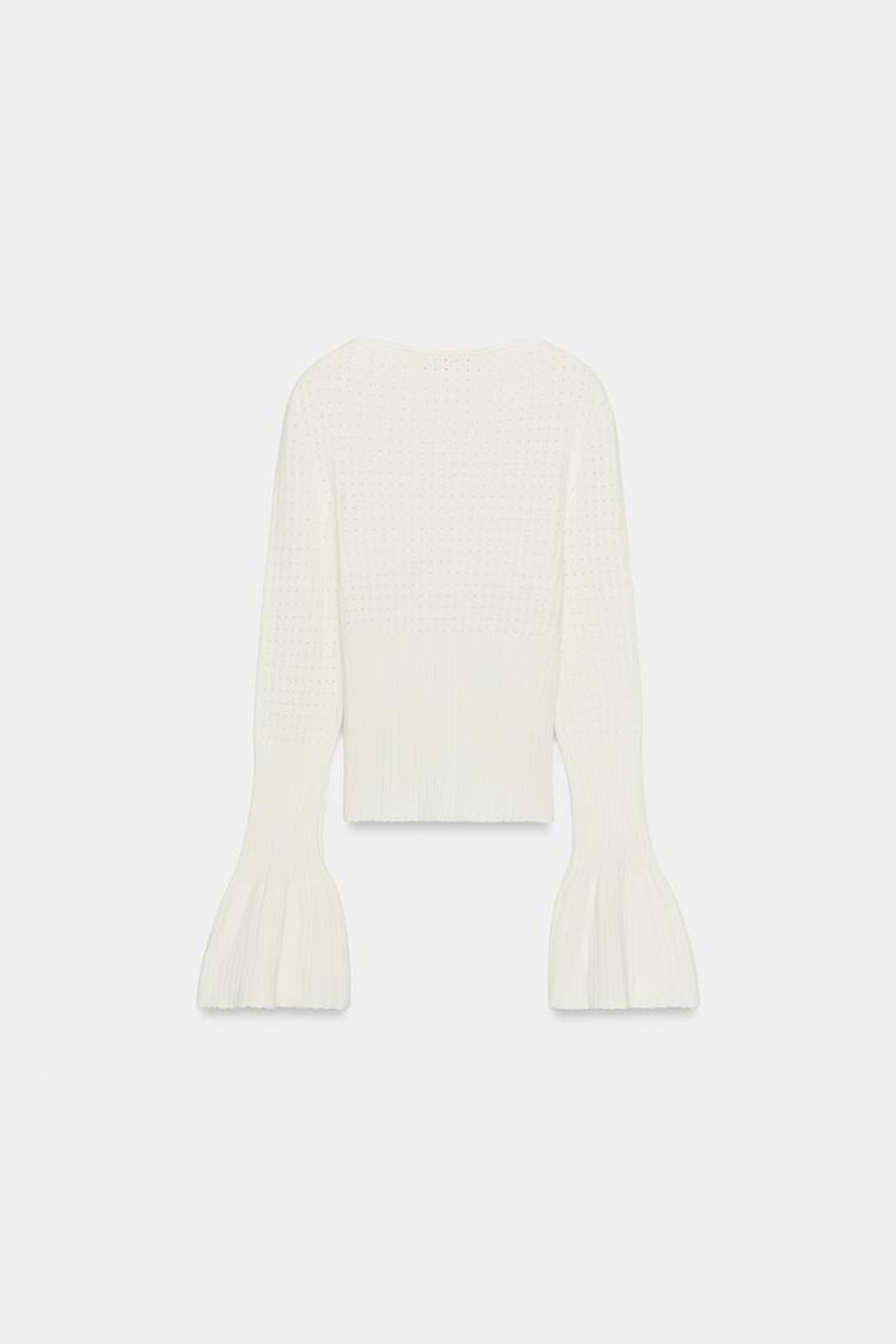 ZARA ДЖЕМПЕР ВЯЗАНЫЙ АЖУРНЫЙ С РУКАВАМИ КЛЕШ, ЭКРЮ