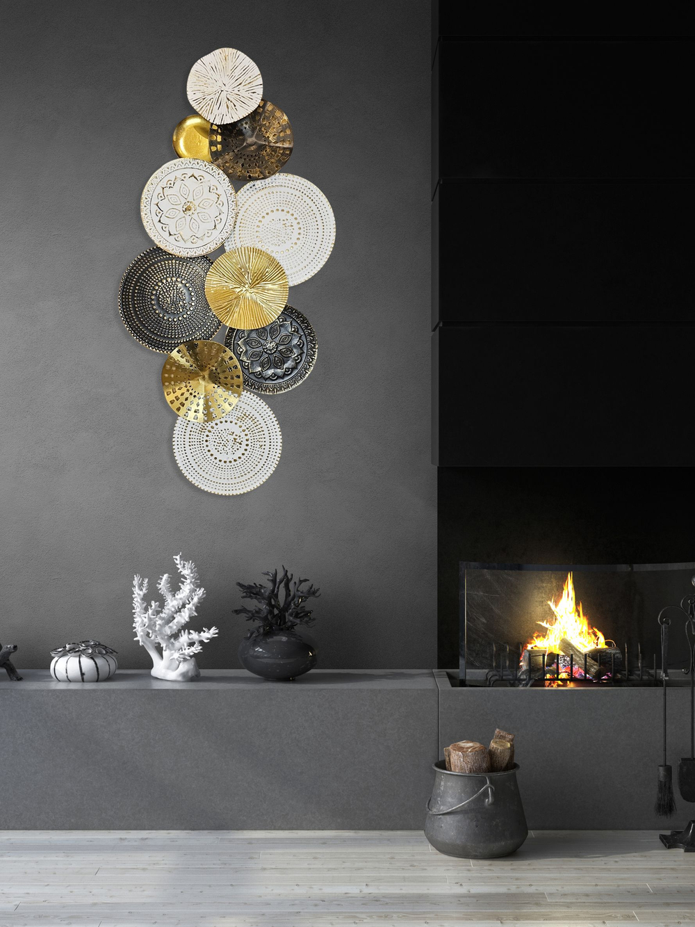 Панно на стену для интерьера декоративное большое металлическое "Листья монстеры" 130*71 см