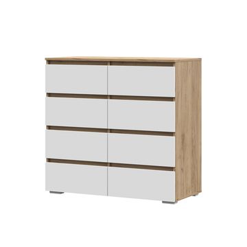 ХЕЛЕН КМ 04 Комод 8 ящиковФАСАД БЕЛЫЙ/КОРПУС ДУБ КРАФТ ЗОЛОТОЙ