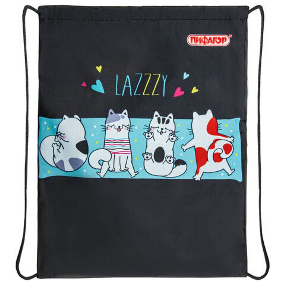 Мешок для обуви ПИФАГОР, 1 отделение, 40х32 см, "Lazy cat", 271598