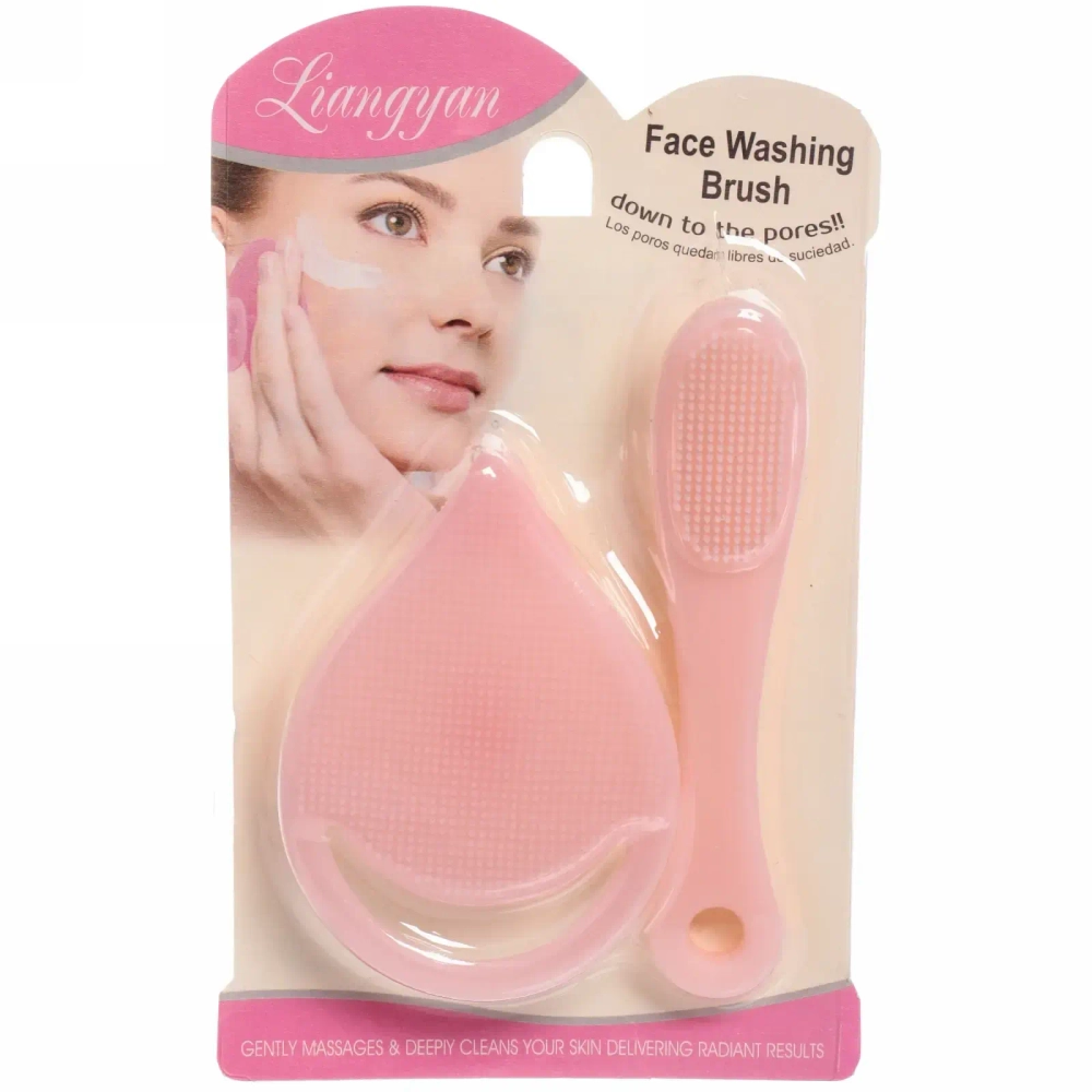 Набор для умывания лица 2 шт «La Belle», спонж и кисть с ручкой, цвет розовый, Размер спонжа 8*5,5см, щеточка 10,5*2,2см, размер упаковки 16*9,5см