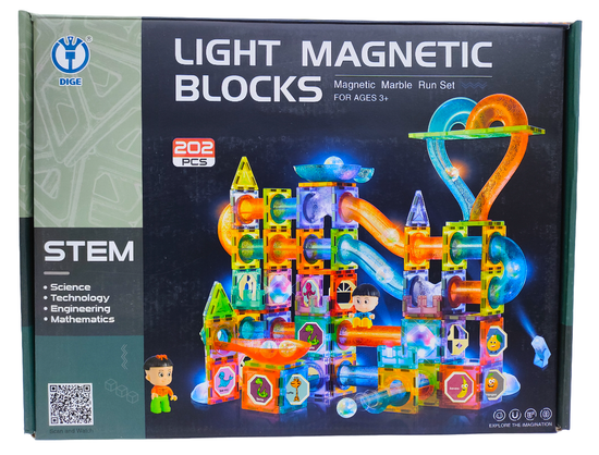 Светящийся магнитный конструктор Light Magnetic Blocks "Большие Горки" с шариками , 202 дет.