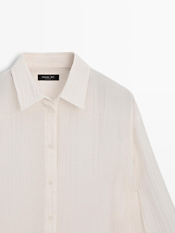 Massimo Dutti Струящаяся рубашка свободного кроя со складками, цвет слоновой кости