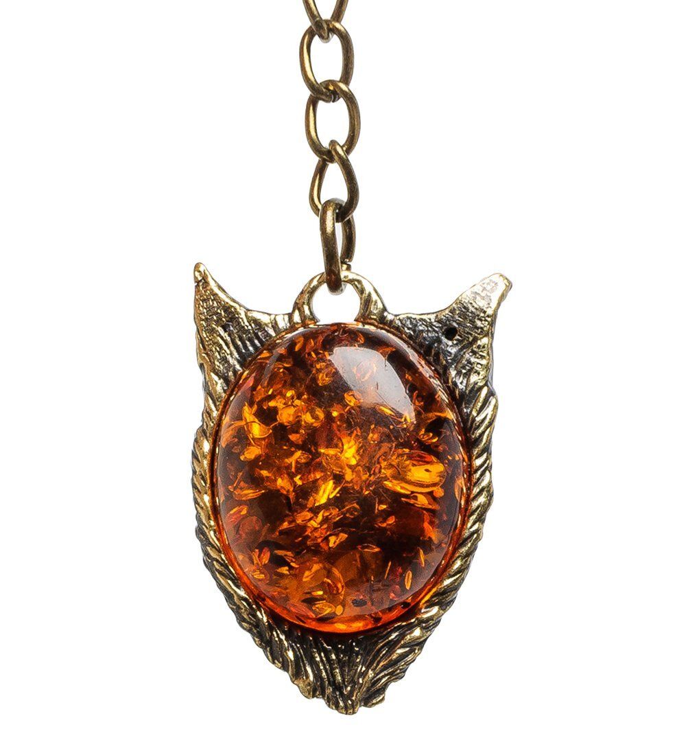 AM-1455 Брелок «Волк» (латунь, янтарь)