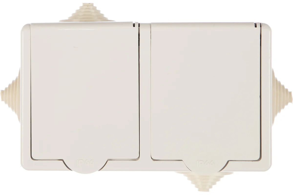 IP44 Розетка брызгозащищенная откр.уст.с з/к 2-хмест.(16А) РА16-759 бел.