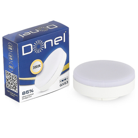 Donel, Светодиодная лампа 9Вт, 220В, GX53, 3000K, 765Лм, Ra>80, 110°, D75хH26мм, Dim Triac, Серия: