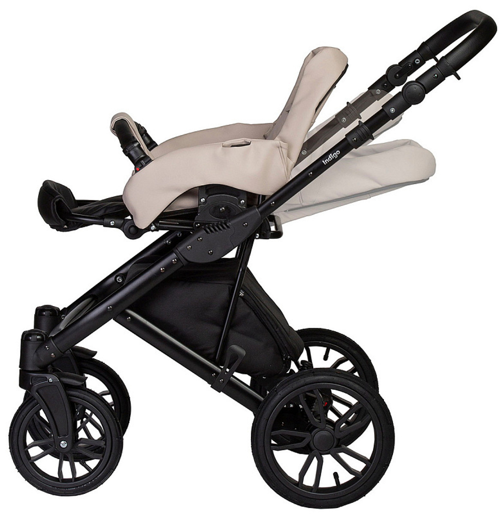 Детская коляска Indigo Mio Eco 3 в 1 с автокреслом Avionaut Cosmo 04 черная кожа+св.бежевая кожа