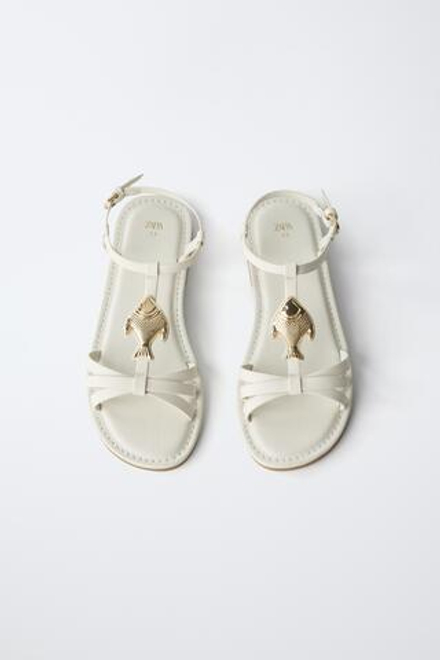 ZARA БОСОНОЖКИ С РЫБКОЙ, БЕЛЫЙ
