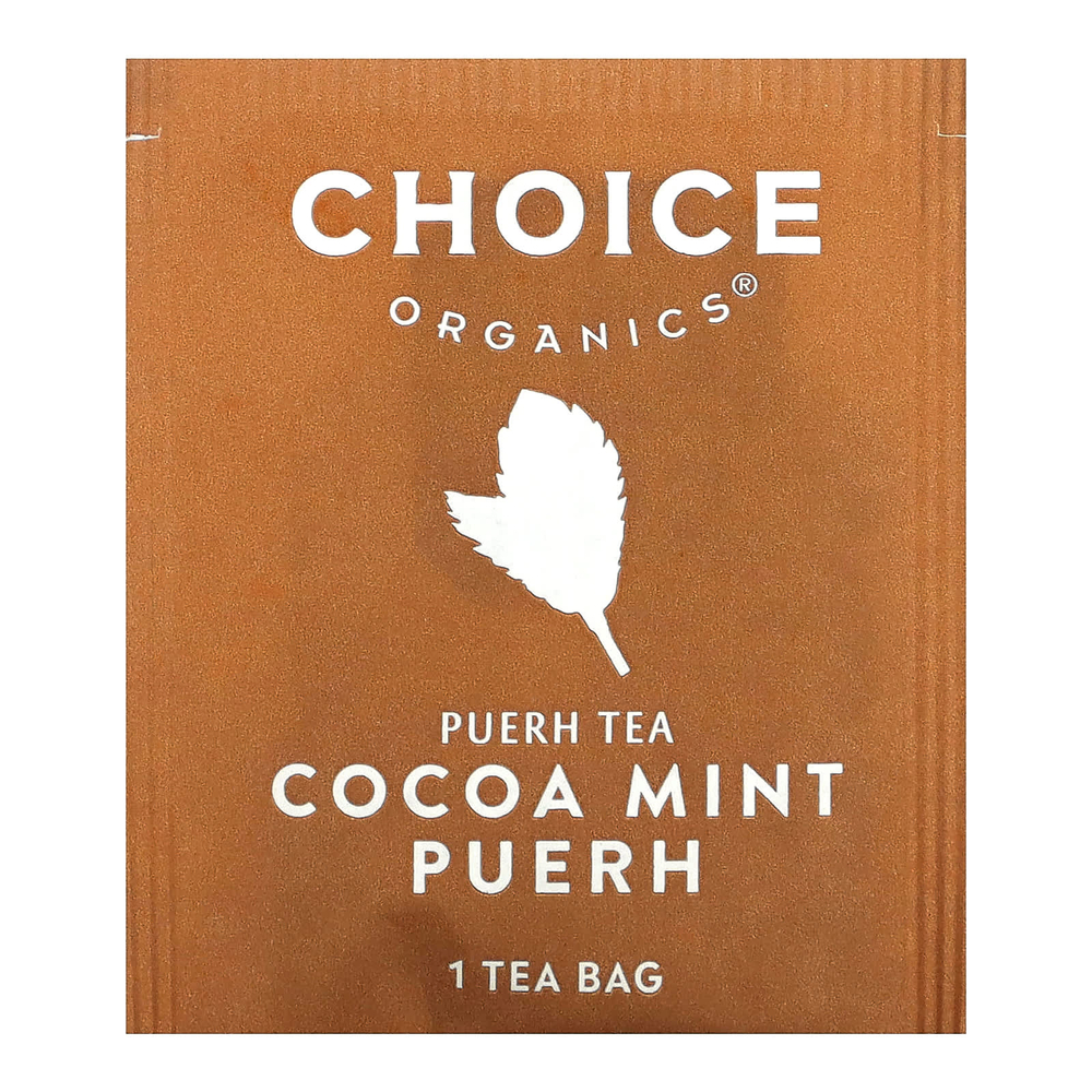 Choice Organic Teas, Puerh Tea, какао и мята пуэр, 16 чайных пакетиков, 32 г (1,12 унции)