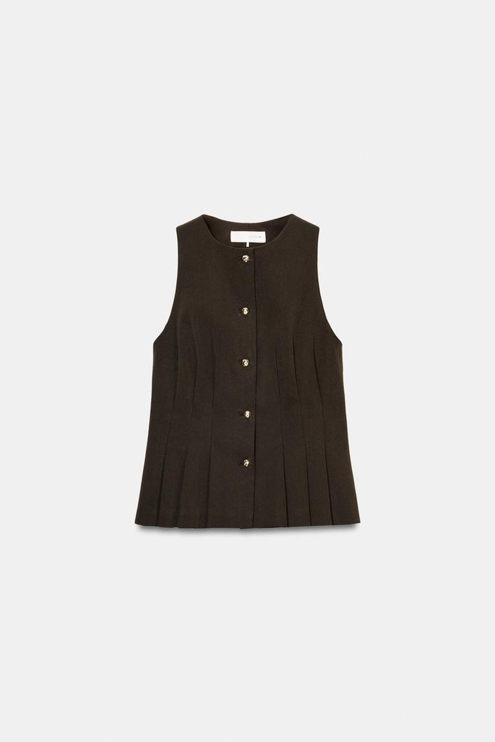 ZARA ЖИЛЕТ С БАСКОЙ И ЗАЩИПАМИ, КОРИЧНЕВЫЙ