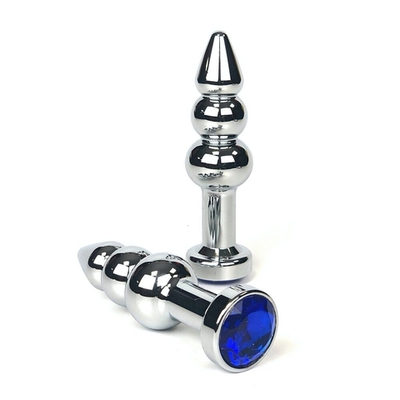 Анальная втулка елочка с синим кристаллом 11 см