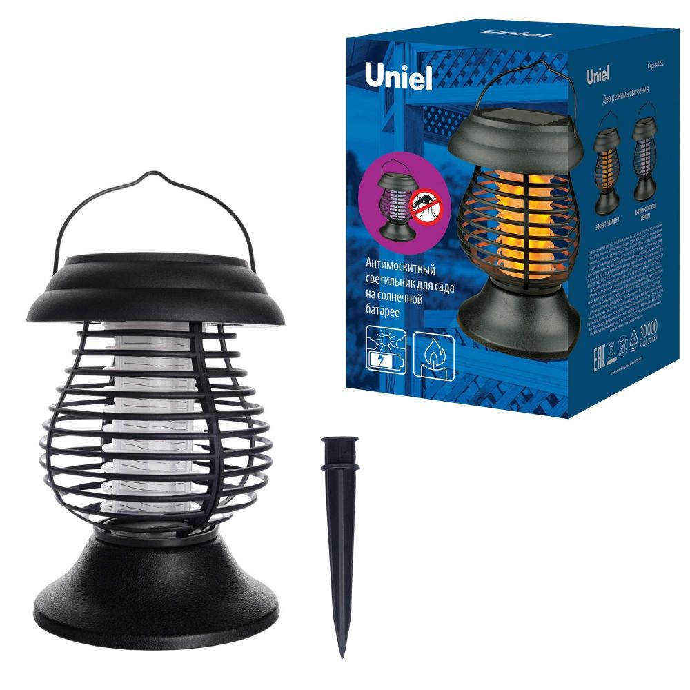 USL-F-300-PМ310 BUG ZAPPER Садовый светильник на солнечной батарее. 13 светодиодов. Эффект пламени и антимоскитный режим . 1xАА Ni-Mh аккумулятор в-к. IP44. TM Uniel.