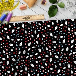 Ткань шелк Армани опадающие разноцветные листья на чёрном фоне