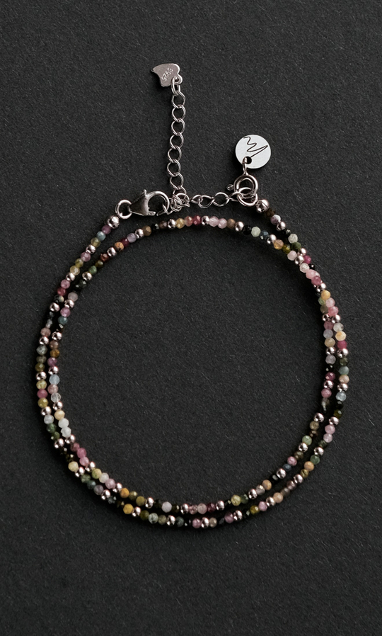 Чокер "Memo about Health" из турмалина с серебряными бусинами с удлинителем 33-38 см