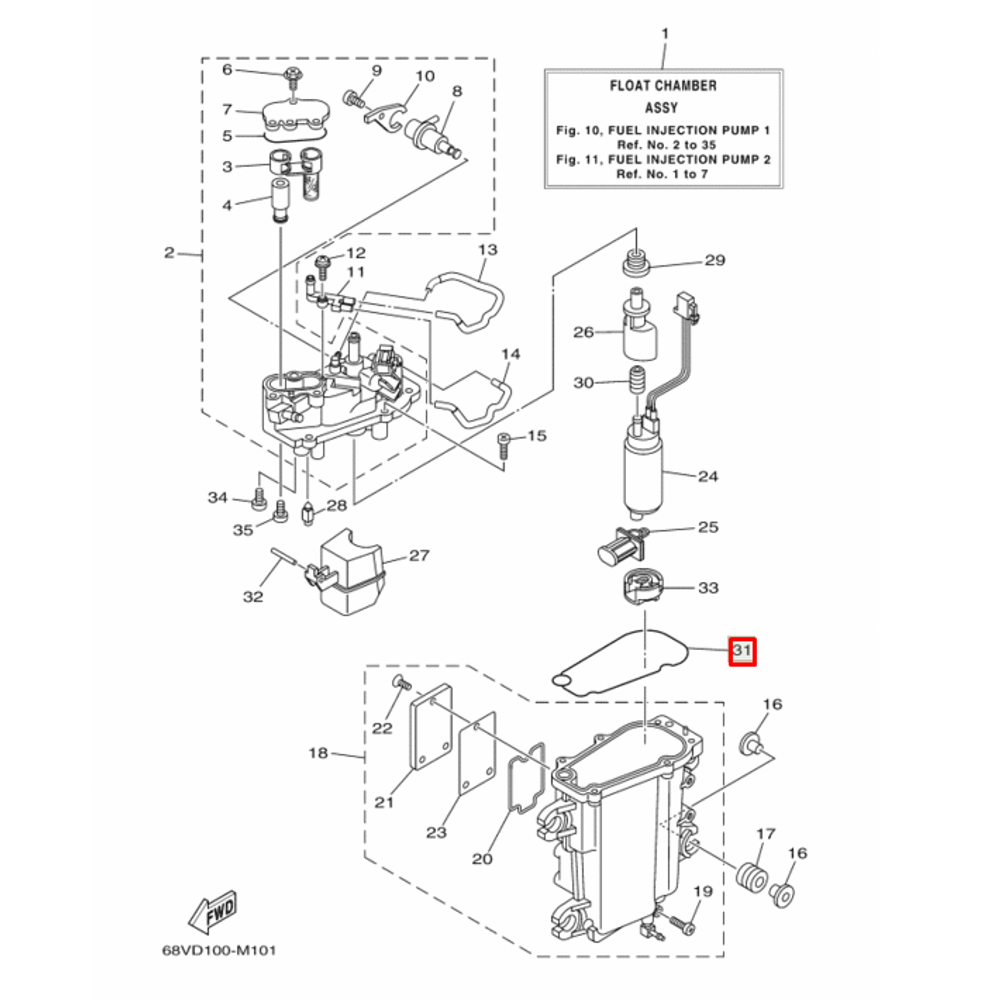 Прокладка поплавковой камеры Yamaha F115-350 6CB149840000