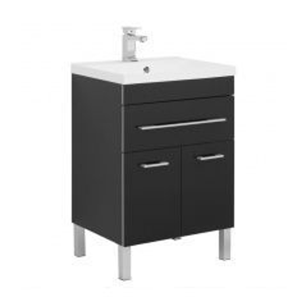 Тумба с раковиной Aquanet Верона NEW 58 черный (напольная 1 ящик 2 дверцы)