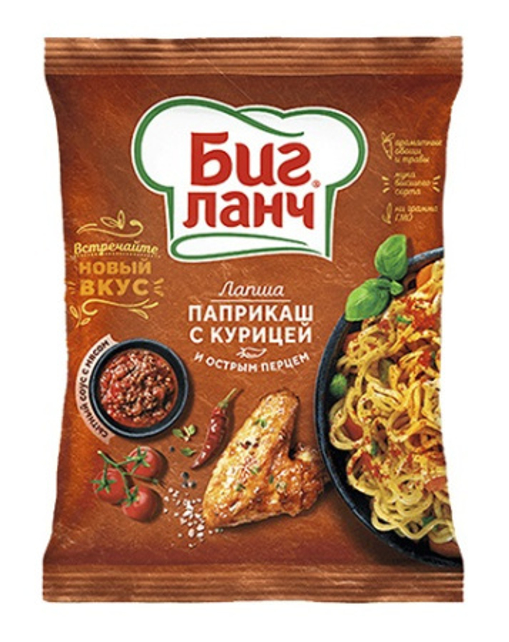 Лапша Биг Ланч Паприкаш с курицей и острым перцем брикет 75г