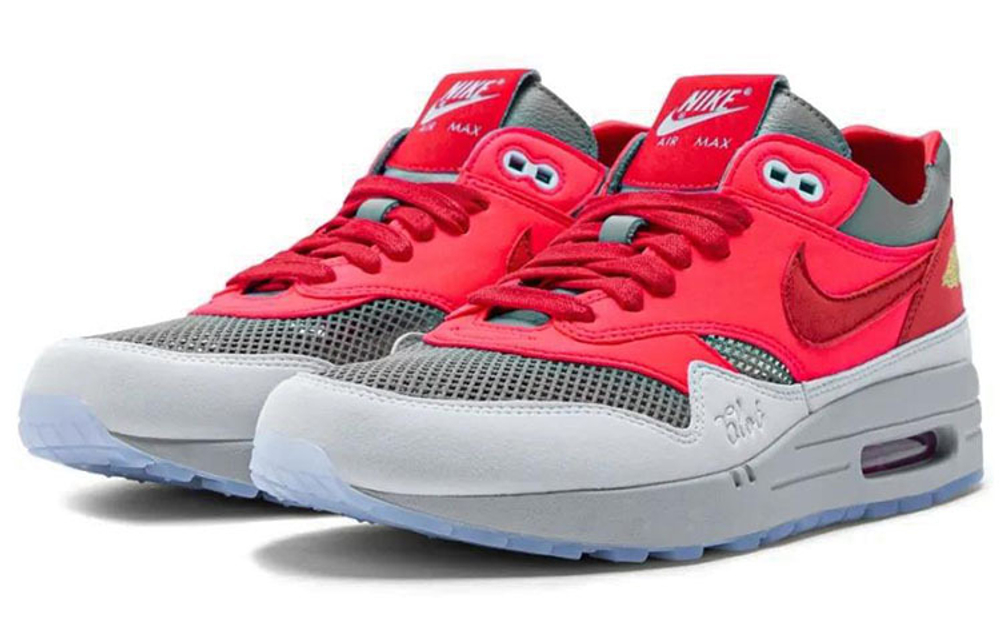 CLOT x Nike Air Max 1 “KOD Solar RED” comfortable low-cut casual running shoes for men and women the same gray red