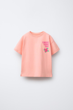ZARA ФУТБОЛКА С ПРИНТОМ «ПЛЯЖ», РОЗОВАТЫЙ