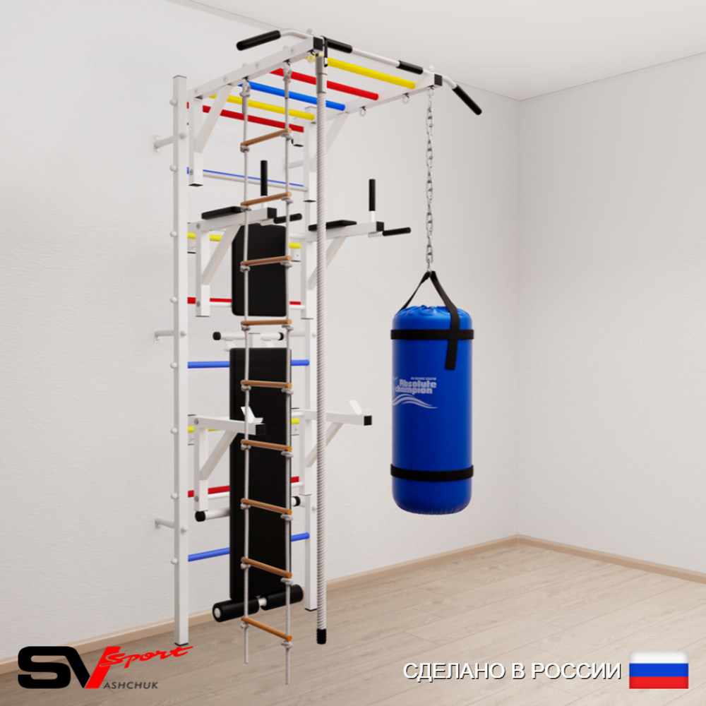 Шведская стенка Sv Sport 5651 (Турник рукоход/Брусья/Стойка/Скамья/Канат/Лестница/Цепь/Мешок 15кг)