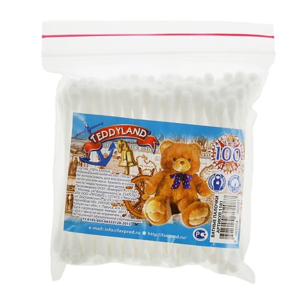 2323357 Ватные палочки Teddyland, 100 шт.