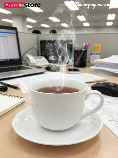 Чайная пара 350 мл. 2 предмета, из фарфора, "Виноградная лоза"