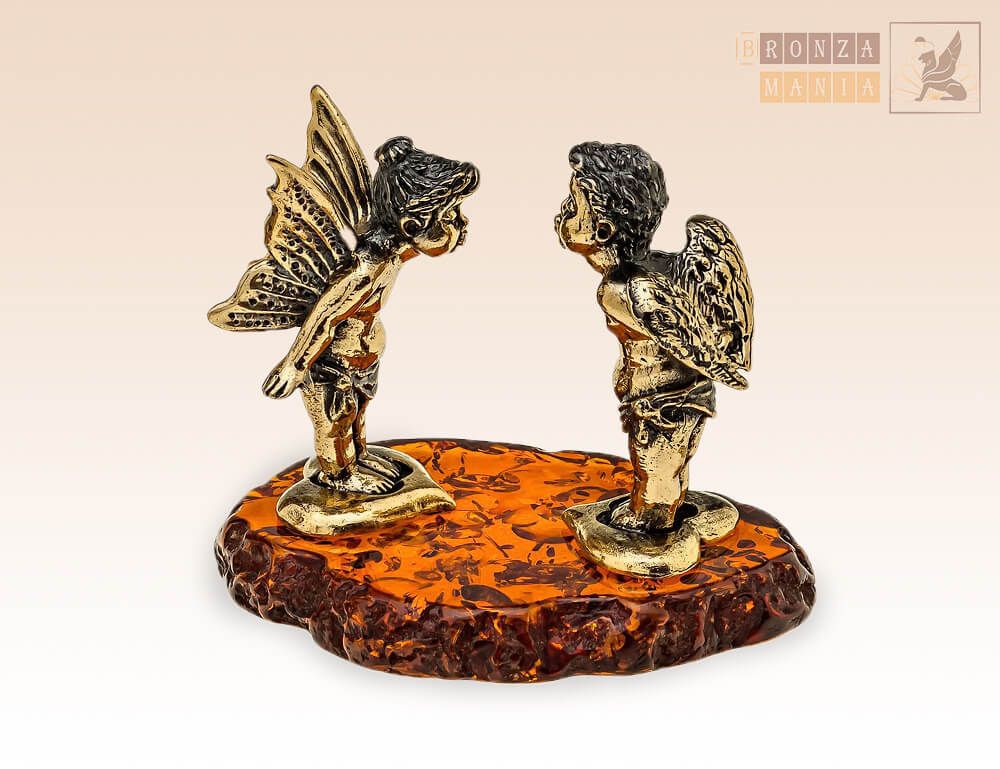 фигурка Ангелочки - Валентинки на янтаре