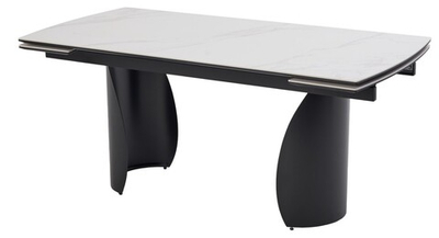 Стол ОЛЬХОН 180 БЕЛЫЙ МРАМОР МАТОВЫЙ , керамика / Черный каркас, М-City