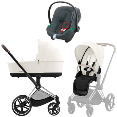 Коляска 3 в 1 Cybex Priam IV Chrome Brown complete и автокресло Aton B2 i-Size Steel Grey Off White