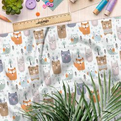 Ткань флис умиротворённые звери в лесу