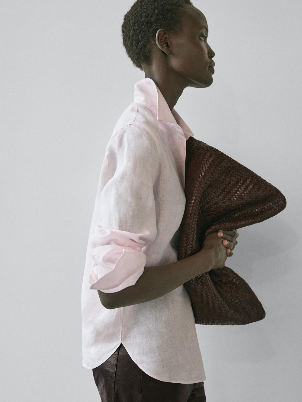 Massimo Dutti Свободная рубашка из 100% льна, розовый