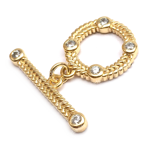 Замок тогл с фианитами 15х12 мм, позолота