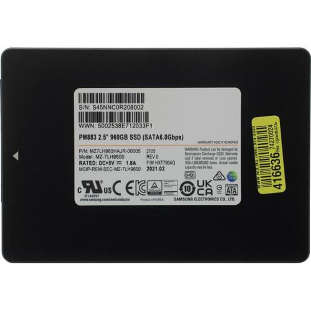 Накопитель SSD 960 Gb SATA 6Gb/s Samsung PM883 2.5" 3D TLC