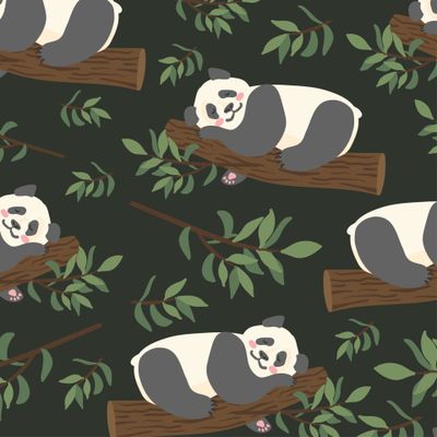 Спящая панда и бамбук.