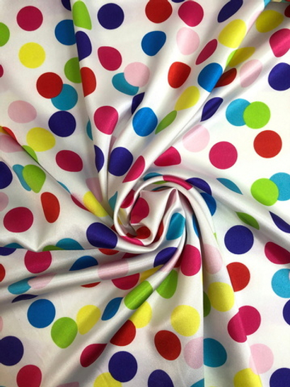 Атлас принт горох цветной на белом BST