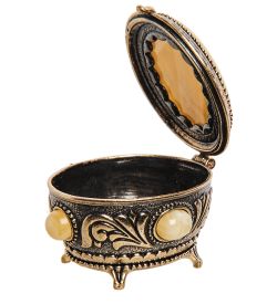 Народные промыслы AM-3266/1 Шкатулка «Винтаж Роза» (латунь, янтарь)