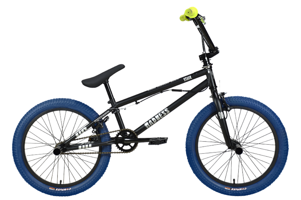 Велосипед 20'' STARK'24 Madness BMX 2 черно-матовый/серебристый/темно синий