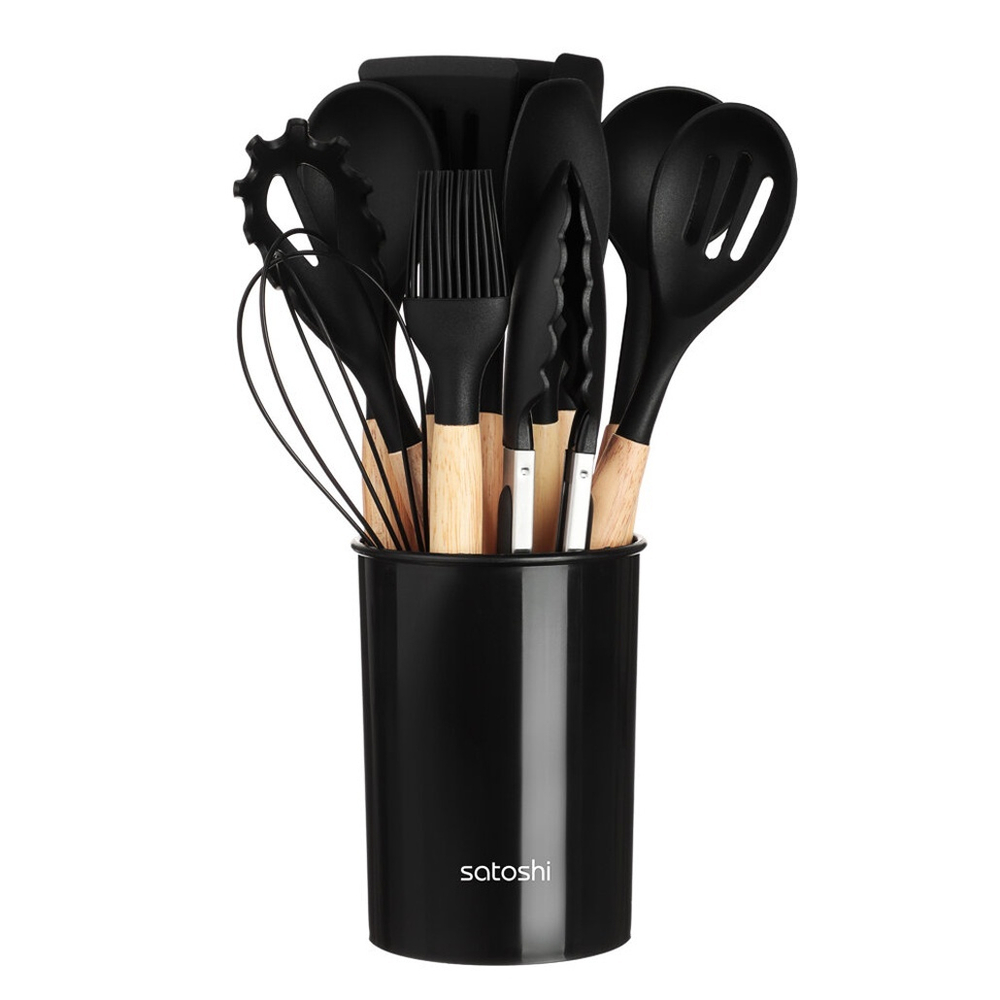 Набор кухонных принадлежностей 12 предметов, антипригарный силикон, черный SATOSHI Аллон