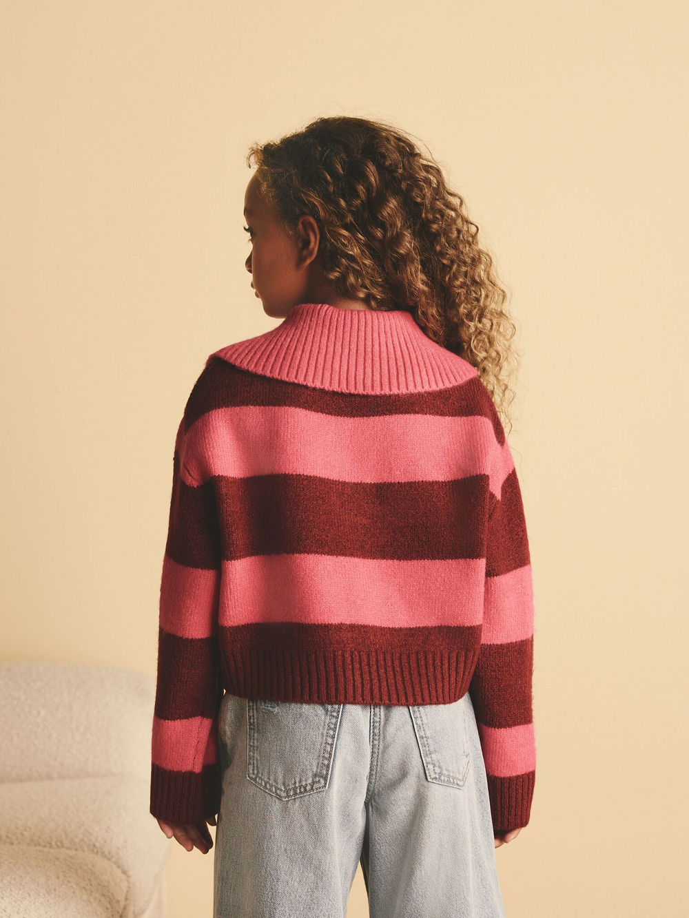 Джемпер с воротником для девочки Next B69-180, Бордовый, Розовый