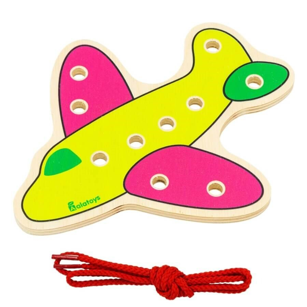 Шнуровка "Самолет", развивающая игрушка для детей, обучающая игра из дерева