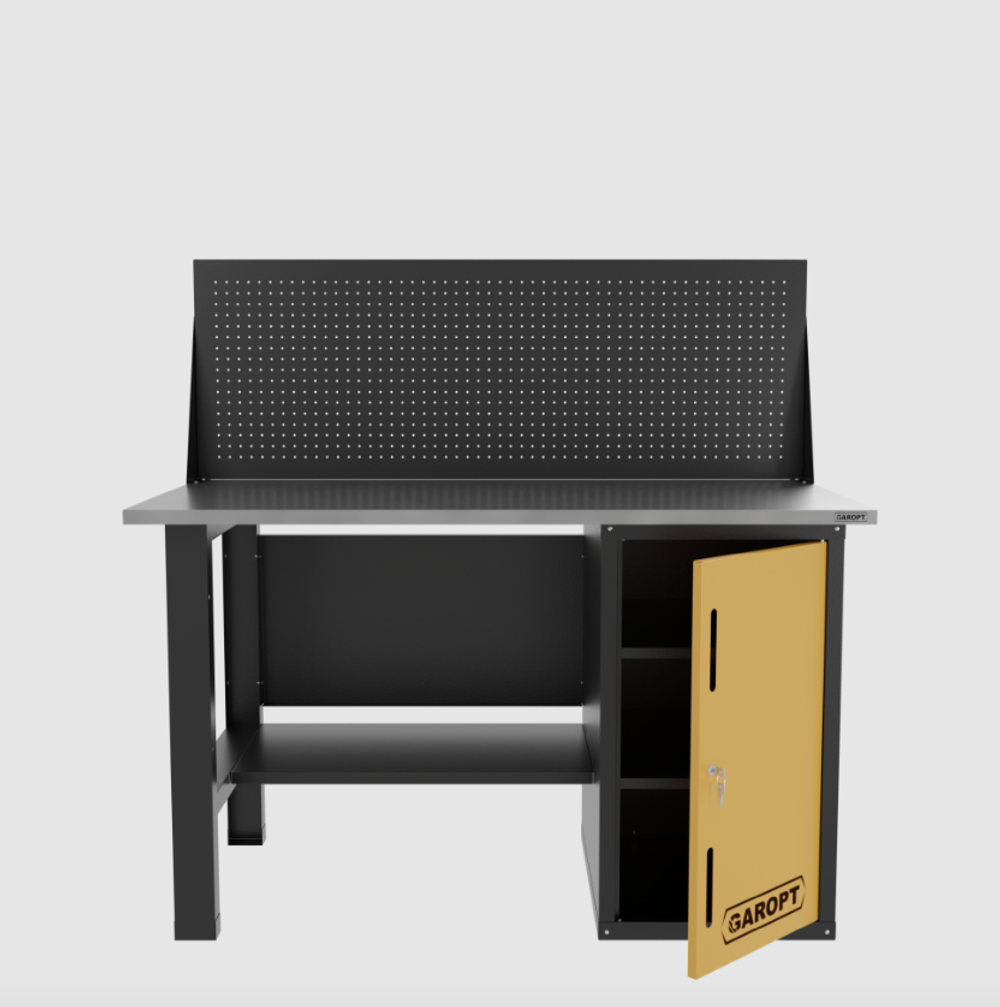 Верстак однотумбовый с экраном 1400*700 GAROPT желтый, GT1400STDPP.yell