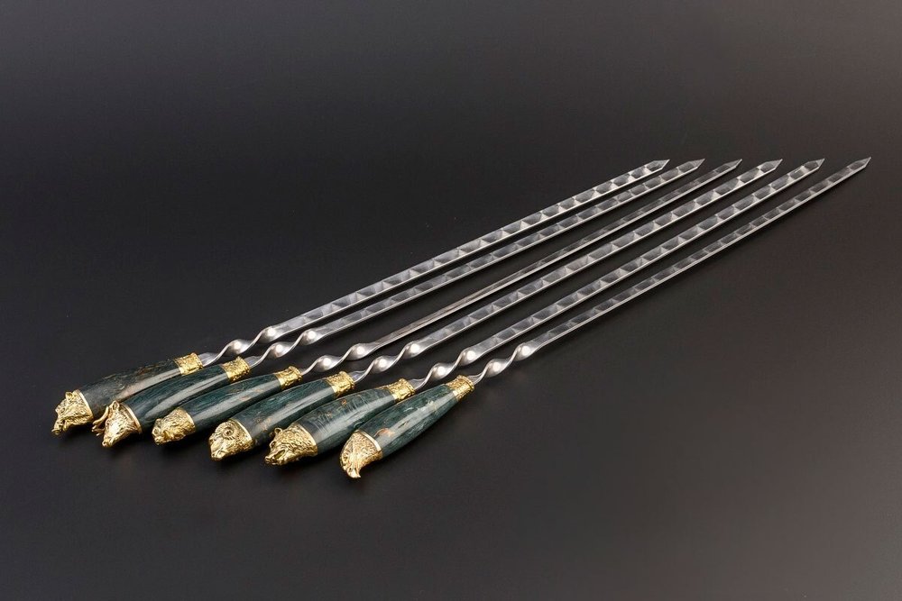 Подарочный набор шампуров "Премиальный", Карельская береза, чехол из натуральной кожи