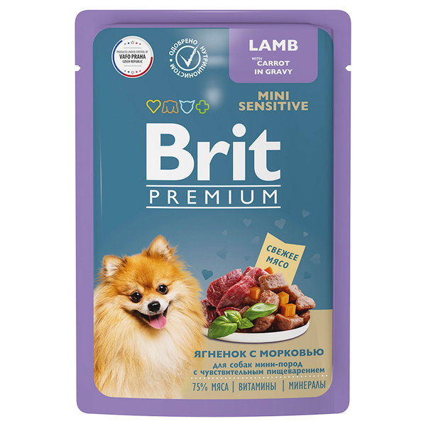 Влажный корм Brit Premium ягненок морковь в соусе для мини собак с чyвств.пищ. 85 г (Брит)