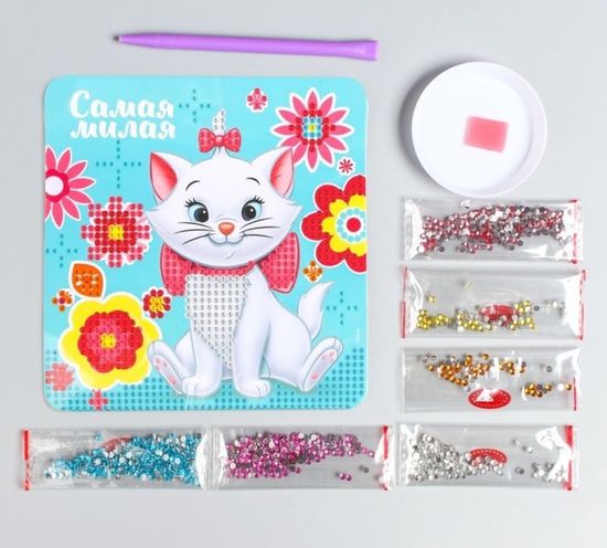 Алмазная мозаика на шкатулке Киса, Коты аристократы, 14 * 13,6 см